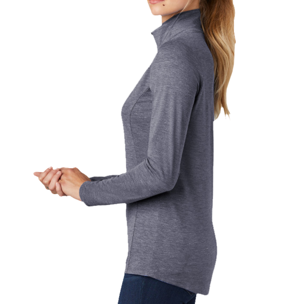 Sport Tek Women's PosiCharge ® Tri Blend Wicking 1/4 Zip Pullover, True Navy Heather, Left Sleeve view