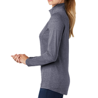 Sport Tek Women's PosiCharge ® Tri Blend Wicking 1/4 Zip Pullover, True Navy Heather, Left Sleeve view
