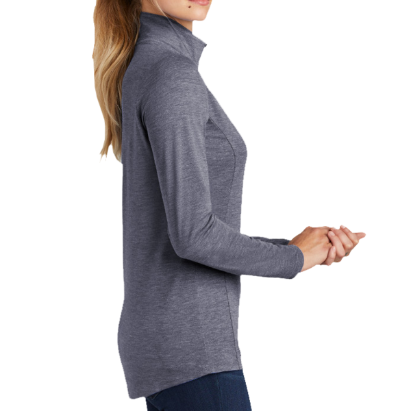Sport Tek Women's PosiCharge ® Tri Blend Wicking 1/4 Zip Pullover, True Navy Heather, Right Sleeve view