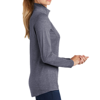 Sport Tek Women's PosiCharge ® Tri Blend Wicking 1/4 Zip Pullover, True Navy Heather, Right Sleeve view