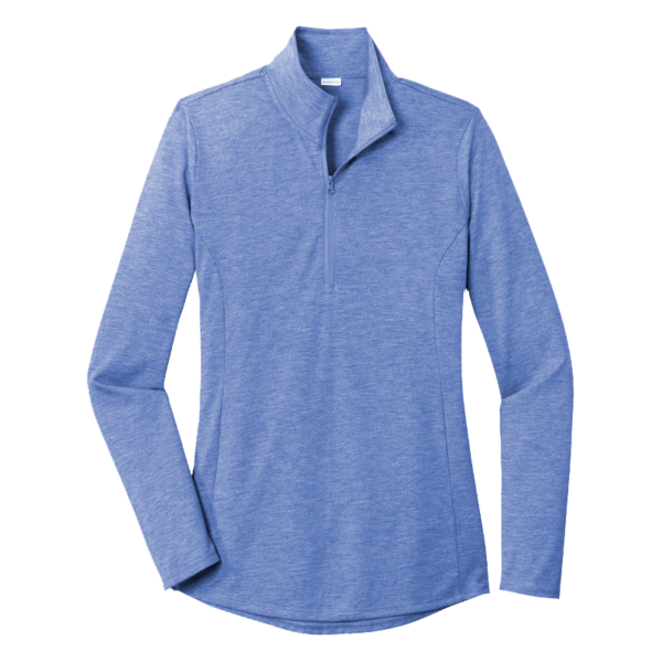 Sport Tek Women's PosiCharge ® Tri Blend Wicking 1/4 Zip Pullover, True Royal Heather, Front view