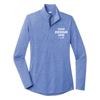 Sport Tek Women's PosiCharge ® Tri Blend Wicking 1/4 Zip Pullover, True Royal Heather, Front view, Mockup
