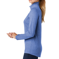 Sport Tek Women's PosiCharge ® Tri Blend Wicking 1/4 Zip Pullover, True Royal Heather, Left Sleeve view