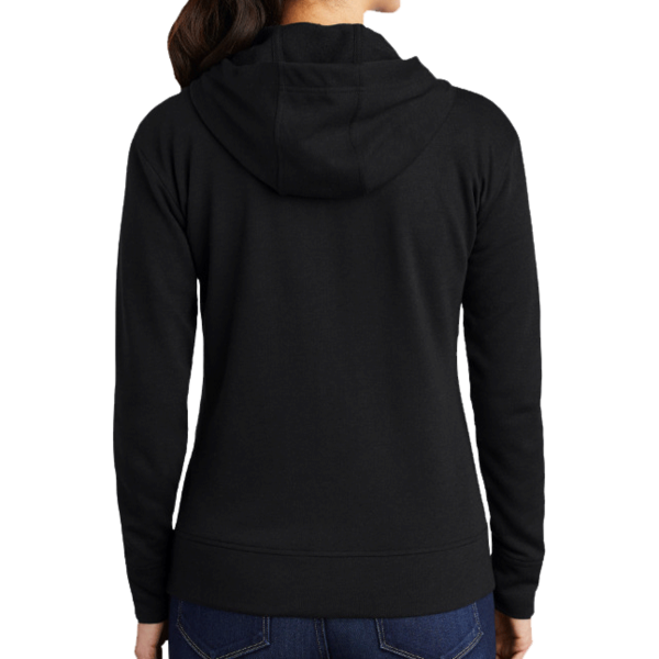 Sport Tek Women's PosiCharge ® Tri Blend Wicking Fleece Full Zip Hooded Jacket, Black Triad Solid, Back view