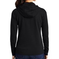 Sport Tek Women's PosiCharge ® Tri Blend Wicking Fleece Full Zip Hooded Jacket, Black Triad Solid, Back view