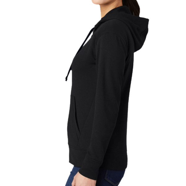 Sport Tek Women's PosiCharge ® Tri Blend Wicking Fleece Full Zip Hooded Jacket, Black Triad Solid, Left Sleeve view