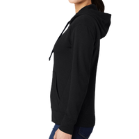 Sport Tek Women's PosiCharge ® Tri Blend Wicking Fleece Full Zip Hooded Jacket, Black Triad Solid, Left Sleeve view