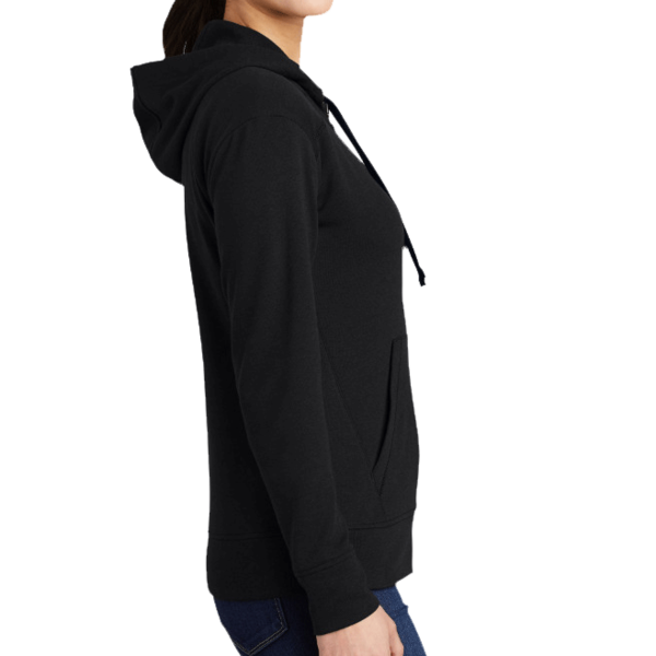 Sport Tek Women's PosiCharge ® Tri Blend Wicking Fleece Full Zip Hooded Jacket, Black Triad Solid, Right Sleeve view