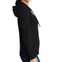 Sport Tek Women's PosiCharge ® Tri Blend Wicking Fleece Full Zip Hooded Jacket, Black Triad Solid, Right Sleeve view