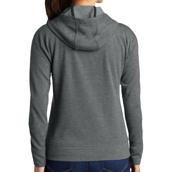 Sport Tek Women's PosiCharge ® Tri Blend Wicking Fleece Full Zip Hooded Jacket, Dark Grey Heather, Back view