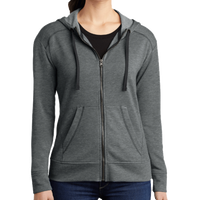 Sport Tek Women's PosiCharge ® Tri Blend Wicking Fleece Full Zip Hooded Jacket, Dark Grey Heather, Front view