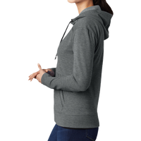Sport Tek Women's PosiCharge ® Tri Blend Wicking Fleece Full Zip Hooded Jacket, Dark Grey Heather, Left Sleeve view