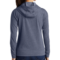 Sport Tek Women's PosiCharge ® Tri Blend Wicking Fleece Full Zip Hooded Jacket, True Navy Heather, Back view