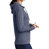 Sport Tek Women's PosiCharge ® Tri Blend Wicking Fleece Full Zip Hooded Jacket, True Navy Heather, Right Sleeve view