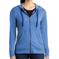 Sport Tek Women's PosiCharge ® Tri Blend Wicking Fleece Full Zip Hooded Jacket, True Royal Heather, Front view