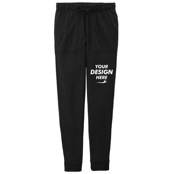 Sport Tek Women's PosiCharge ® Tri Blend Wicking Fleece Jogger, Black Triad Solid, Front view, Mockup