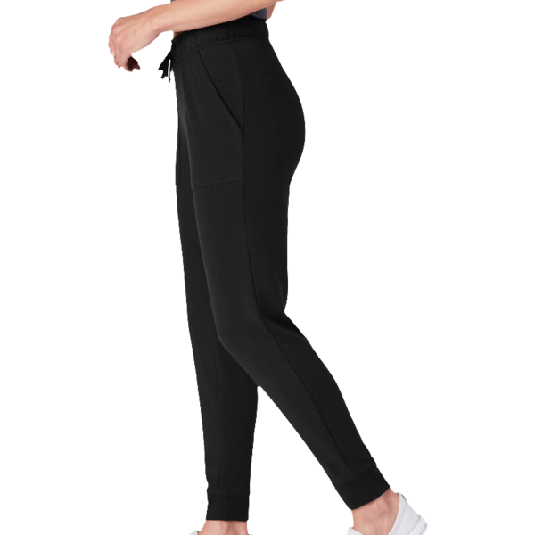 Sport Tek Women's PosiCharge ® Tri Blend Wicking Fleece Jogger, Black Triad Solid, Left Side view