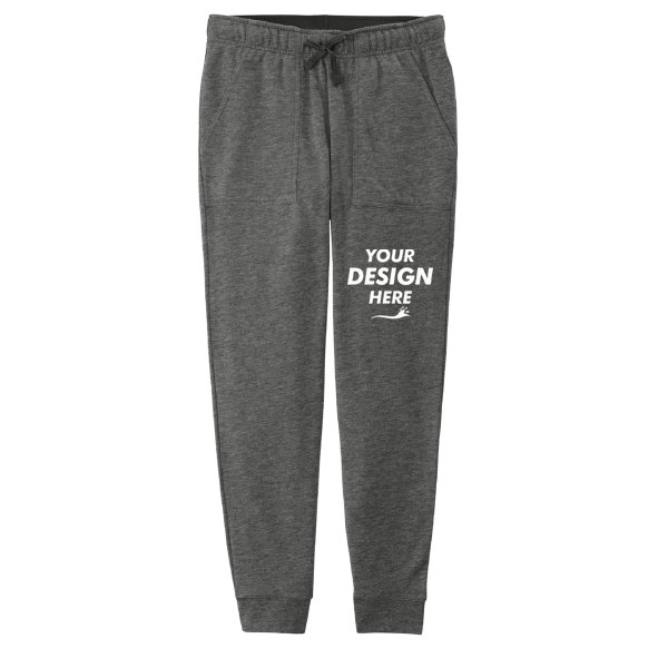 Sport Tek Women's PosiCharge ® Tri Blend Wicking Fleece Jogger, Dark Grey Heather, Front view, Mockup