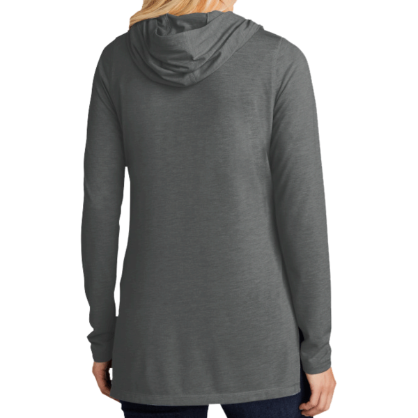 Sport Tek Women's PosiCharge ® Tri Blend Wicking Long Sleeve Hoodie, Dark Grey Heather, Back view