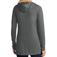 Sport Tek Women's PosiCharge ® Tri Blend Wicking Long Sleeve Hoodie, Dark Grey Heather, Back view