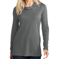 Sport Tek Women's PosiCharge ® Tri Blend Wicking Long Sleeve Hoodie, Dark Grey Heather, Front view