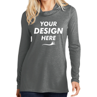 Sport Tek Women's PosiCharge ® Tri Blend Wicking Long Sleeve Hoodie, Dark Grey Heather, Front view, Mockup