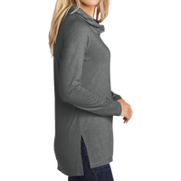 Sport Tek Women's PosiCharge ® Tri Blend Wicking Long Sleeve Hoodie, Dark Grey Heather, Right Sleeve view