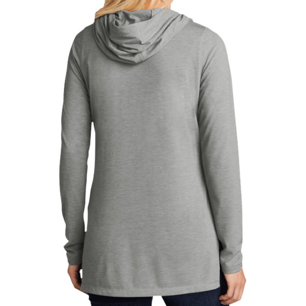 Sport Tek Women's PosiCharge ® Tri Blend Wicking Long Sleeve Hoodie, Light Grey Heather, Back view