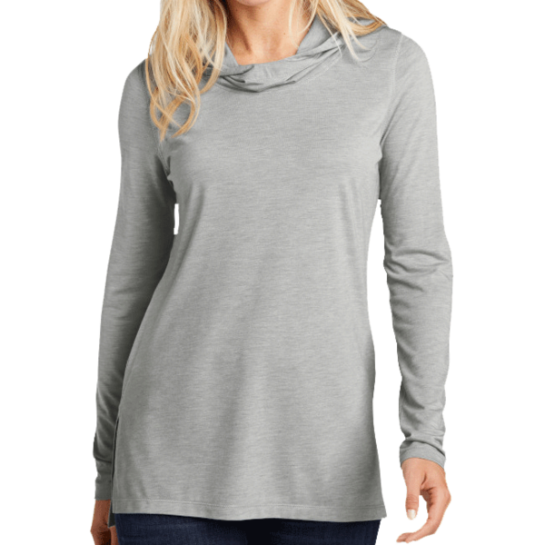 Sport Tek Women's PosiCharge ® Tri Blend Wicking Long Sleeve Hoodie, Light Grey Heather, Front view