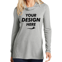 Sport Tek Women's PosiCharge ® Tri Blend Wicking Long Sleeve Hoodie, Light Grey Heather, Front view, Mockup