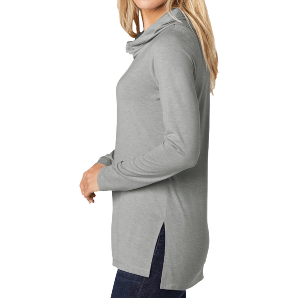 Sport Tek Women's PosiCharge ® Tri Blend Wicking Long Sleeve Hoodie, Light Grey Heather, Left Sleeve view