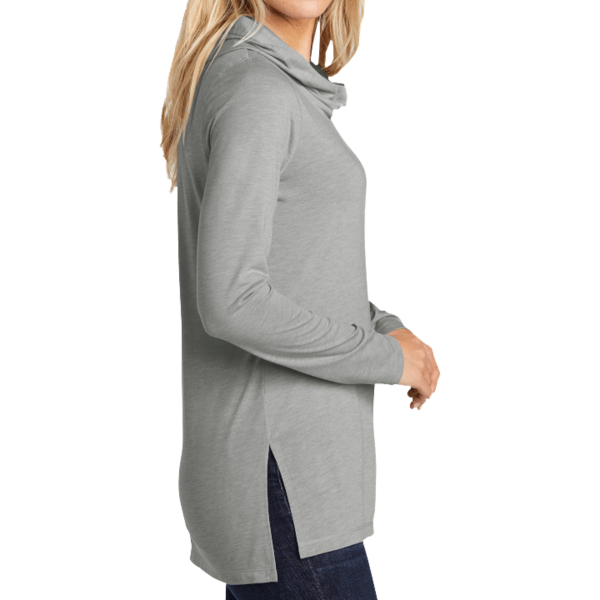 Sport Tek Women's PosiCharge ® Tri Blend Wicking Long Sleeve Hoodie, Light Grey Heather, Right Sleeve view