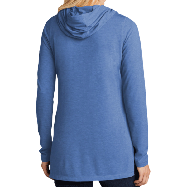 Sport Tek Women's PosiCharge ® Tri Blend Wicking Long Sleeve Hoodie, True Royal Heather, Back view