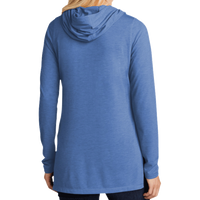 Sport Tek Women's PosiCharge ® Tri Blend Wicking Long Sleeve Hoodie, True Royal Heather, Back view