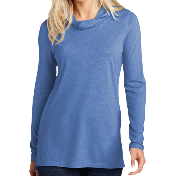 Sport Tek Women's PosiCharge ® Tri Blend Wicking Long Sleeve Hoodie, True Royal Heather, Front view