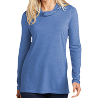 Sport Tek Women's PosiCharge ® Tri Blend Wicking Long Sleeve Hoodie, True Royal Heather, Front view