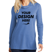 Sport Tek Women's PosiCharge ® Tri Blend Wicking Long Sleeve Hoodie, True Royal Heather, Front view, Mockup
