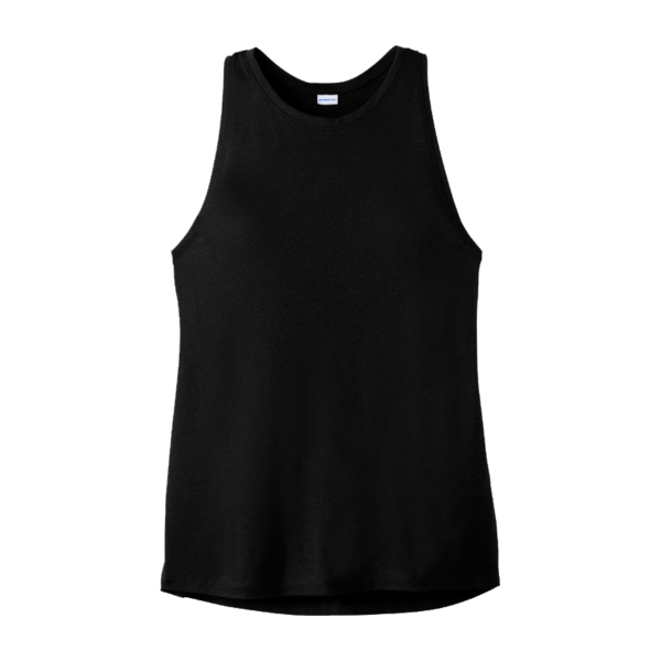 Sport Tek Women's PosiCharge ® Tri Blend Wicking Tank, Black Triad Solid, Front view