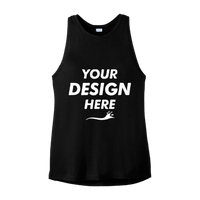 Sport Tek Women's PosiCharge ® Tri Blend Wicking Tank, Black Triad Solid, Front view, Mockup