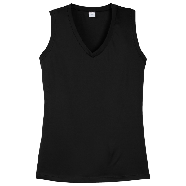 Sport Tek Women's Sleeveless PosiCharge ® Competitor V Neck Tee, Black, Front view