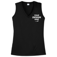 Sport Tek Women's Sleeveless PosiCharge ® Competitor V Neck Tee, Black, Front view, Mockup