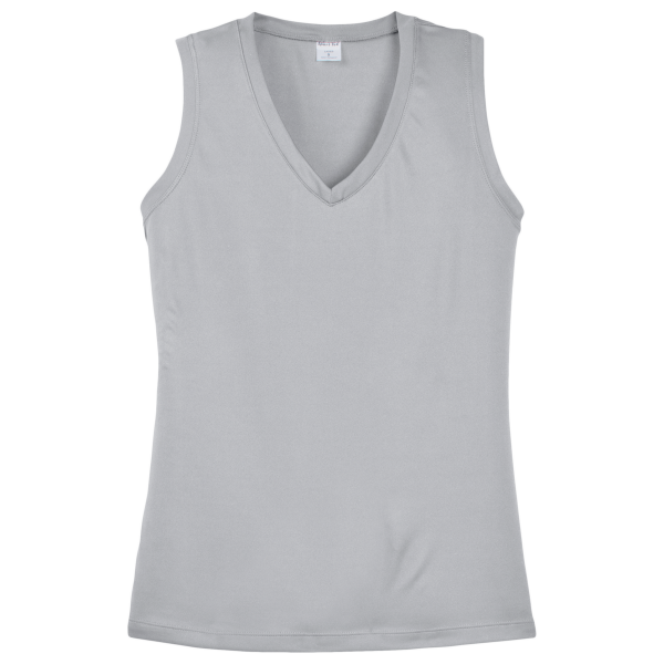 Sport Tek Women's Sleeveless PosiCharge ® Competitor V Neck Tee, Silver, Front view