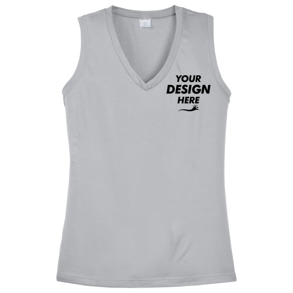 Sport Tek Women's Sleeveless PosiCharge ® Competitor V Neck Tee, Silver, Front view, Mockup