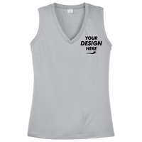 Sport Tek Women's Sleeveless PosiCharge ® Competitor V Neck Tee, Silver, Front view, Mockup