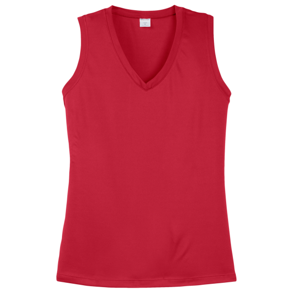 Sport Tek Women's Sleeveless PosiCharge ® Competitor V Neck Tee, True Red, Front view