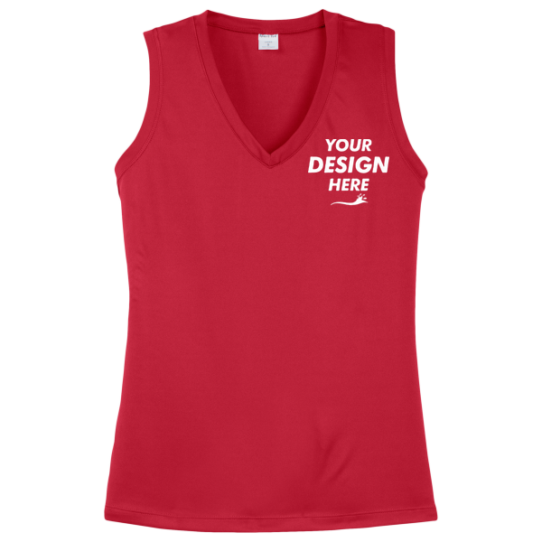Sport Tek Women's Sleeveless PosiCharge ® Competitor V Neck Tee, True Red, Front view, Mockup