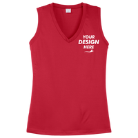 Sport Tek Women's Sleeveless PosiCharge ® Competitor V Neck Tee, True Red, Front view, Mockup