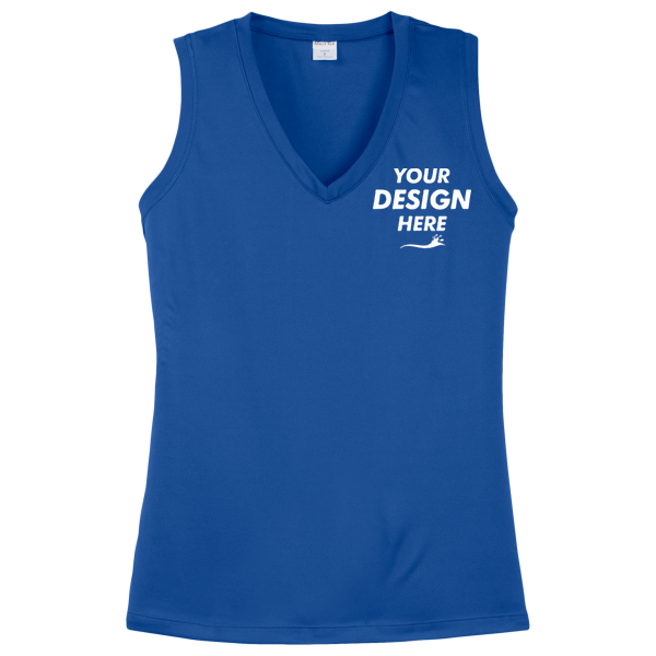 Sport Tek Women's Sleeveless PosiCharge ® Competitor V Neck Tee, True Royal, Front view, Mockup