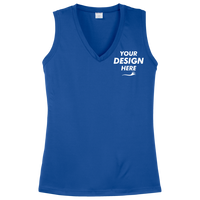 Sport Tek Women's Sleeveless PosiCharge ® Competitor V Neck Tee, True Royal, Front view, Mockup