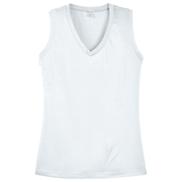 Sport Tek Women's Sleeveless PosiCharge ® Competitor V Neck Tee, White, Front view